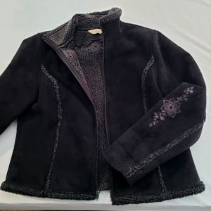 Womens LL Bean black suede shearling lined jacket